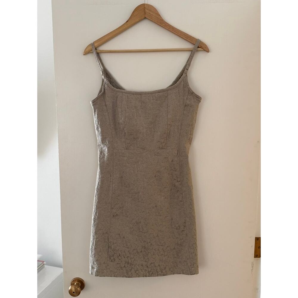 Vintage Taupe Textured Mini Dress 90s Slip Bodycon Neutral Minimalist Dress ✨